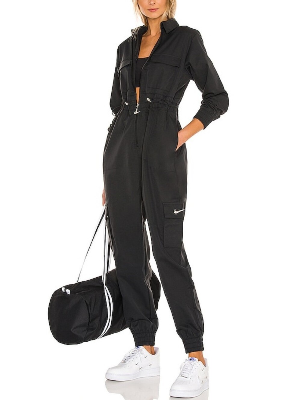 Nike Sportswear Utility Swoosh Long Sleeve Jumpsuit in 010 Black